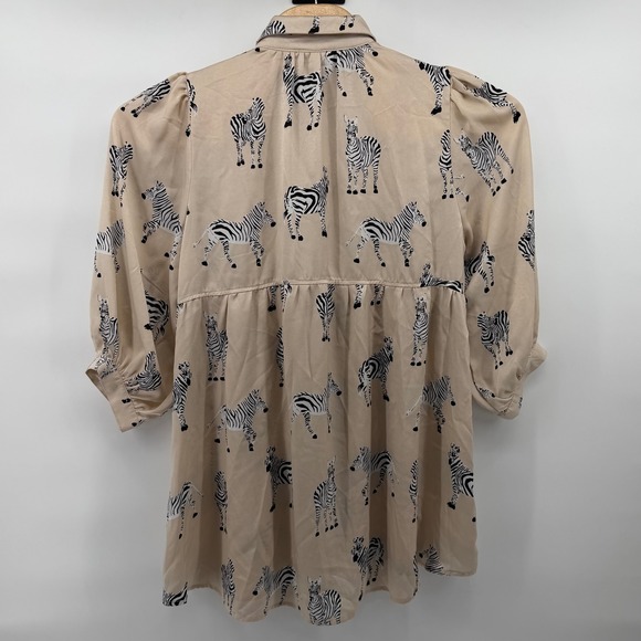 UMGEE Women's Beige Zebra Print Pleated Button Up Shirt Dress high lo Medium - Picture 3 of 8